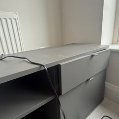 Grey TV Unit / Low Storage Cabinet with Drawers - Clane