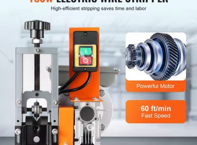 New Electric Wire Stripping Machine 1.5-25mm Cable Stripper 180W 60ft/min 3 Feeding Holes Wire Peeler Scrap Copper Recycle 220v
