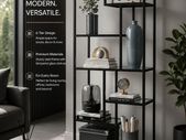 Bookcase with 6 shelves ink black - transparent glass