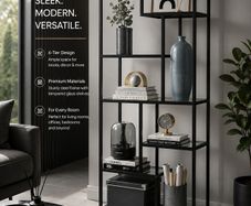 Bookcase with 6 shelves ink black - transparent glass