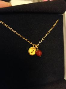 Lulu and Belle Dainty gold initial J necklace with carnelia stone