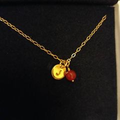Lulu and Belle Dainty gold initial J necklace with carnelia stone