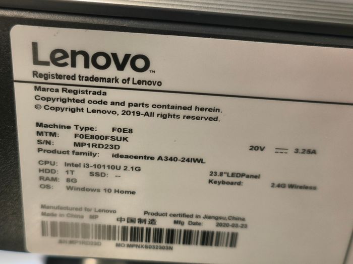 Lenovo All in One Intel Core i3 10th Gen 23.8 inch Led All in One Desktop (8GB/ 1TB SSD/ Windows 11 Home / Integrated Graphics/ Black)