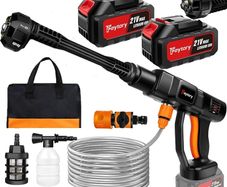 Cordless Pressure Washer,21V 45 Bar/652 PSI Portable Pressure Washer with 2PCS 3.0Ah Battery,6-in-1 Adjustable Nozzle,5m Hose Pressure Cleaner for Car/Floor/Garden Cleaning & Watering