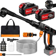 Cordless Pressure Washer,21V 45 Bar/652 PSI Portable Pressure Washer with 2PCS 3.0Ah Battery,6-in-1 Adjustable Nozzle,5m Hose Pressure Cleaner for Car/Floor/Garden Cleaning & Watering