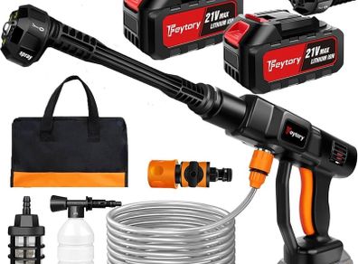 Cordless Pressure Washer,21V 45 Bar/652 PSI Portable Pressure Washer with 2PCS 3.0Ah Battery,6-in-1 Adjustable Nozzle,5m Hose Pressure Cleaner for Car/Floor/Garden Cleaning & Watering