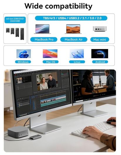 Acasis 40gbps Nvme M.2 Ssd Enclosure, Usb 4/3.2/3.1/3.0/2.