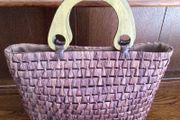 Brown Straw Handbag with wooden handles