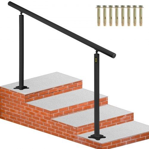 Stair Railing Kit, 152.4 cm Handrails for Outdoor 0-5 Steps, Adjustable Angle Black Aluminum Stair Handrail, Indoor & Outdoor Stairs for the Elderly