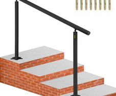 Stair Railing Kit, 152.4 cm Handrails for Outdoor 0-5 Steps, Adjustable Angle Black Aluminum Stair Handrail, Indoor & Outdoor Stairs for the Elderly
