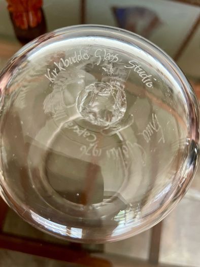 Vintage Signed Bruce Walker Kirkbuddo Glass Studio Etched Art Glass Bud Vase Capercaillie 1976