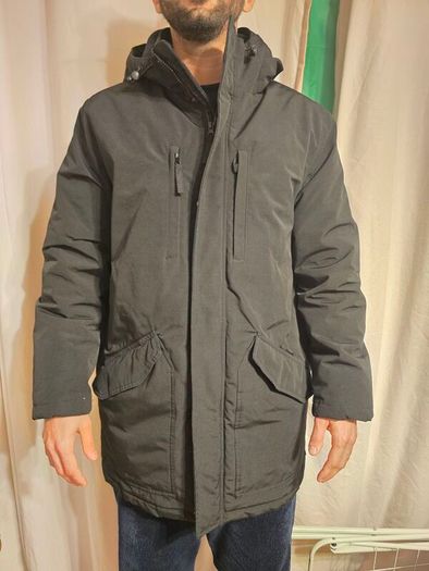 Primark Jacket Mens Medium Black Hooded Faux Fur Parka Winter Coat Warm Lined