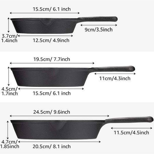 Pre-Seasoned Cast Iron Skillets (set of 3)