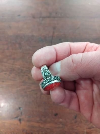 925 Silver and Red Coral Ring