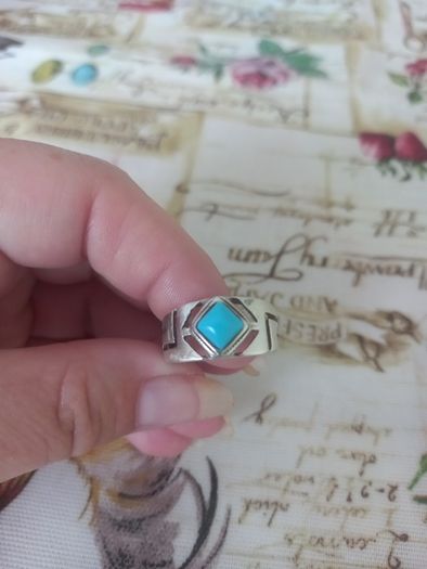 silver stamped ring with turquoise