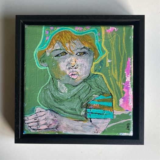 Framed Original Abstract Portrait of Baby Boy Toddler  Original Irish Art