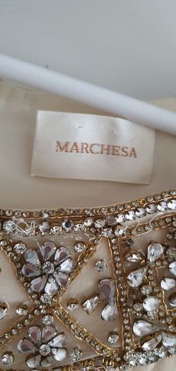 MARCHESA 100% silk mini dress with jewel encrusted scooped neck Sz 10 - Rrp 495 USD