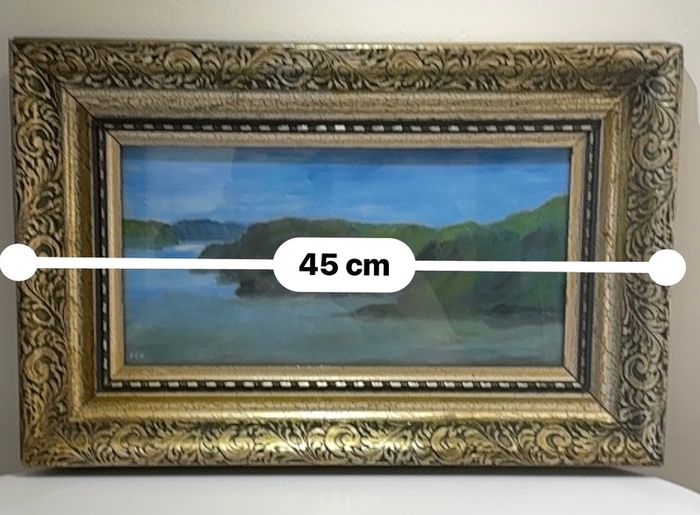 F.E. Nesbitt original signed Coastal Painting, ornate gilt frame