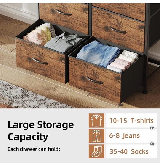 8 Drawers Chest of Drawers, Fabric Storage Dresser Vertical with Spacious Wooden Tabletop