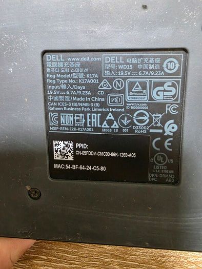 Dell WD15 USB-C Docking Station (Model K17A / Part Number K17A001)
