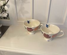 Vintage Royal Winton "Tradition" Spongeware Footed Teacups / Coffee Mugs - Romany Floral Pattern, Hand Decorated, Made in England (Set of 2)