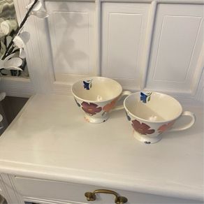Vintage Royal Winton "Tradition" Spongeware Footed Teacups / Coffee Mugs - Romany Floral Pattern, Hand Decorated, Made in England (Set of 2)