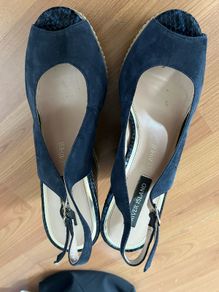 River island navy genuine suede peep toe suede wedges