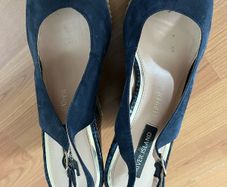 River island navy genuine suede peep toe suede wedges