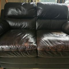2 x two seater brown faux leather couches