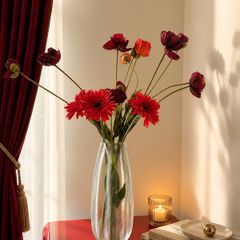 Elegant textured glass vase with decorative faux floral arrangement included