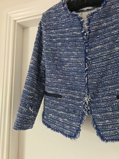 Sandro blue tweed fringe jacket, size 38, Paris brand.
