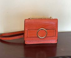 Elegant Croc-Embossed Crossbody Bag with Gold Chain Strap