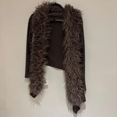 Chip Chip Brown Faux Fur Trim Cardigan Jacket Y2K Boho Size M 38 10