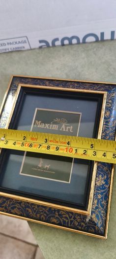 Faux blue marble rectangular resin frame with glass Victorian style for photo picture tabletop wall hanging antique style marbled gold gilt 5 x 4 inches to 31/4 x 21/4 inches.