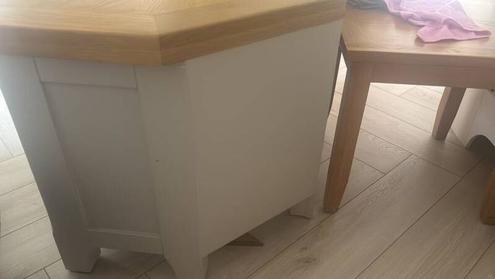 Grey TV Unit / Corner Media Cabinet with Solid Wood Top & 2 Drawers
