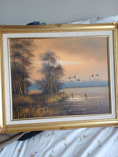 Vintage Framed Oil Painting (53x62cm) - J. Havard Sunset