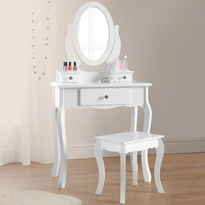 Dressing Table (Age 8-13yrs) with Mirror and Stool, Gift for Girls, Kids Dressing Vanity Table Set with Crystal Knobs and Chair, Children's Dressing Tables