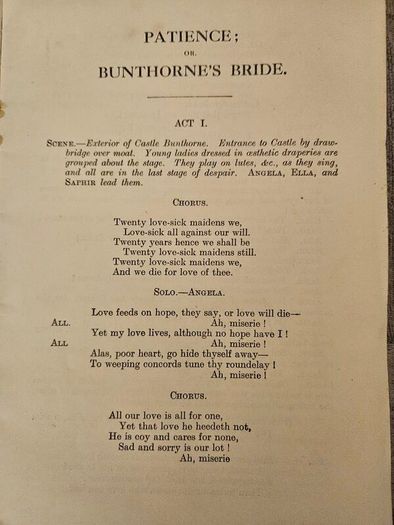 1911 Patience, Bunthorne' Bride By W.s. Gilbert And  Arthur Sulivan In Fair Condition.  See Photos For Same.