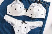 White Lingerie Set with Black Hearts &amp; Bows Size M