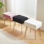 Velvet Rectangular Footrest Ottoman, Makeup Vanity Stool Side Table, Dressing Table Seat, Pouf Couch Stool, Golden Steel Legs, White Image 5