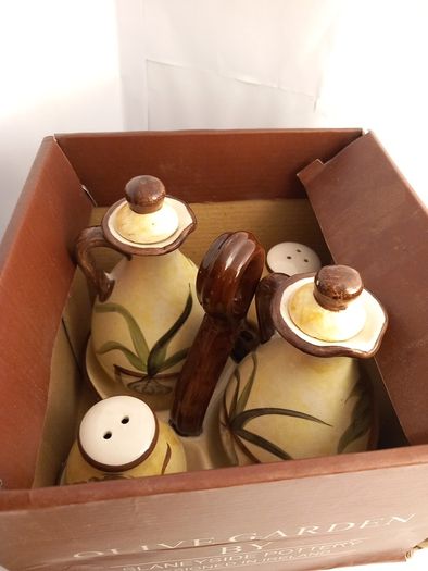 Salt Pepper Vinegar & Olive Oil Set Olive  garden  by slaneyside pottery lemon design  kitchen gift present set
