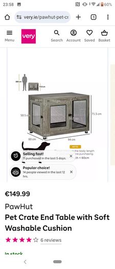 Paw hut pet crate end table with washable cushion for sale