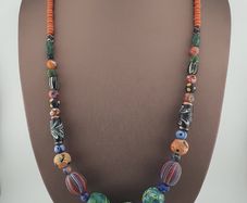 Antique Venetian Style Mix Gabri & Floral Glass Beads Necklace