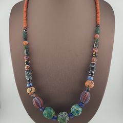 Antique Venetian Style Mix Gabri & Floral Glass Beads Necklace
