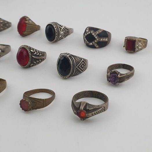 Old World Antique Mixed Brass Artisan Lot of 15 Rings