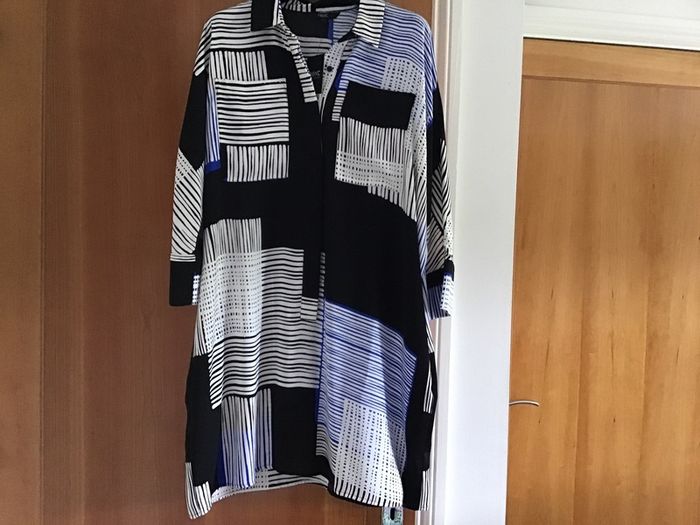 Next Loose Fitting Black/Blue Print Midi Dress Size 12 Petite