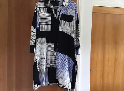 Next Loose Fitting Black/Blue Print Midi Dress Size 12 Petite