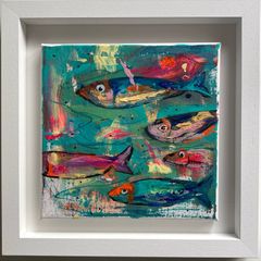Framed Original Abstract Painting of Fish Original Gift