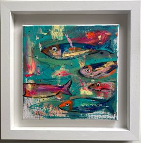 Framed Original Abstract Painting of Fish Original Gift