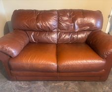 1 & 2 seater brown leather couch